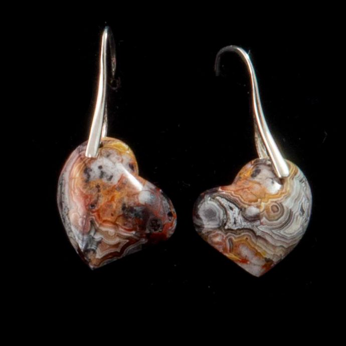 Mexican Crazy Lace Agate Tipsy Heart Earrings